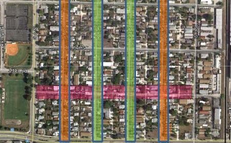 The pink line shows where the greenway will be built and the green lines represent existing bike lanes. Two new bike lanes will be constructed where the orange lines are seen. (Source: Erica Whitfield)