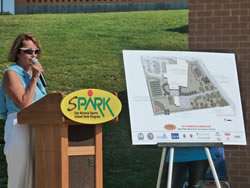 Susan Blackwood, Former Director of San Antonio Sports, Speaks at the Sky Harbour SPARK park groundbreaking ceremony. (Source: UTSA http://bit.ly/14gs6MO)