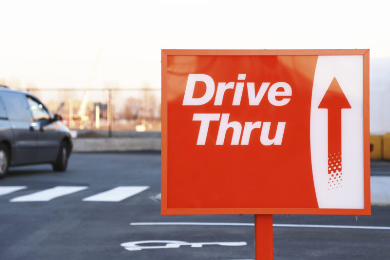 Drive thru road sign for your restaurant store coronavirus covid-19 cancer patients