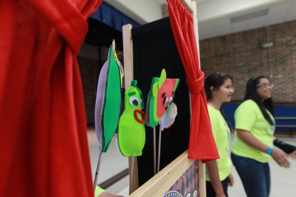 Fruit puppets used in presentations, made by team members and student council members.