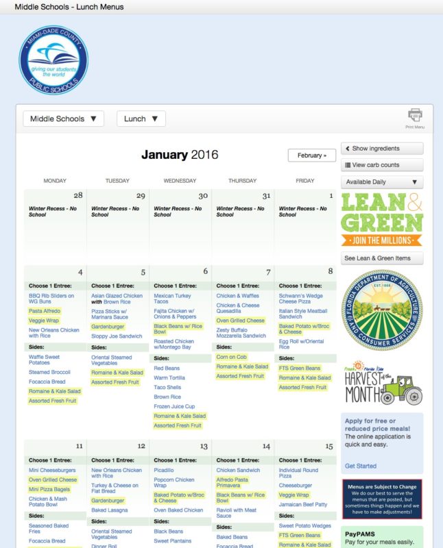School Lunch Menus