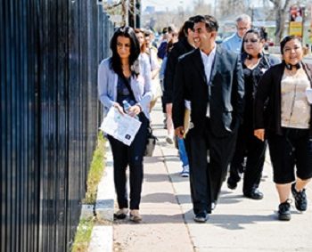 Councilman López walking Westwood streets with other community members and ULI panelists. (Source: Urban Land Magazine)