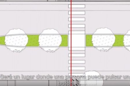 Drawing of mid-block crossing plans on Morrison Road. (Source: Screenshot Healthy Places Westwood: Year Two video)