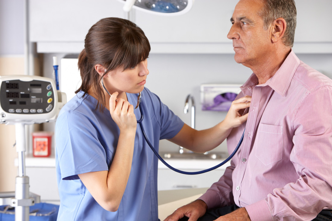 Latino man at doctor clinic