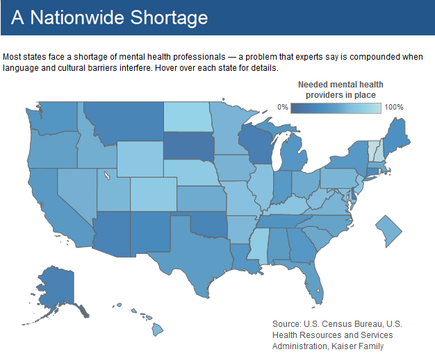 map of mental health care professional shortage
