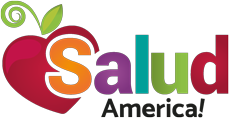 Salud America logo with a heart-shaped apple behind the "S"