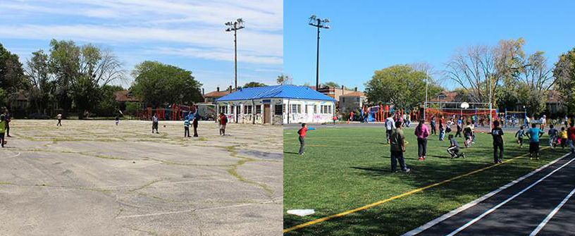 Chicago school before and after green schoolyard playground