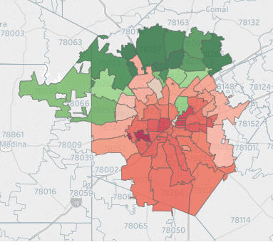 Per capita income by ZIP Code in San Antonio, Texas. Source: Lily Casura/Tableau Public