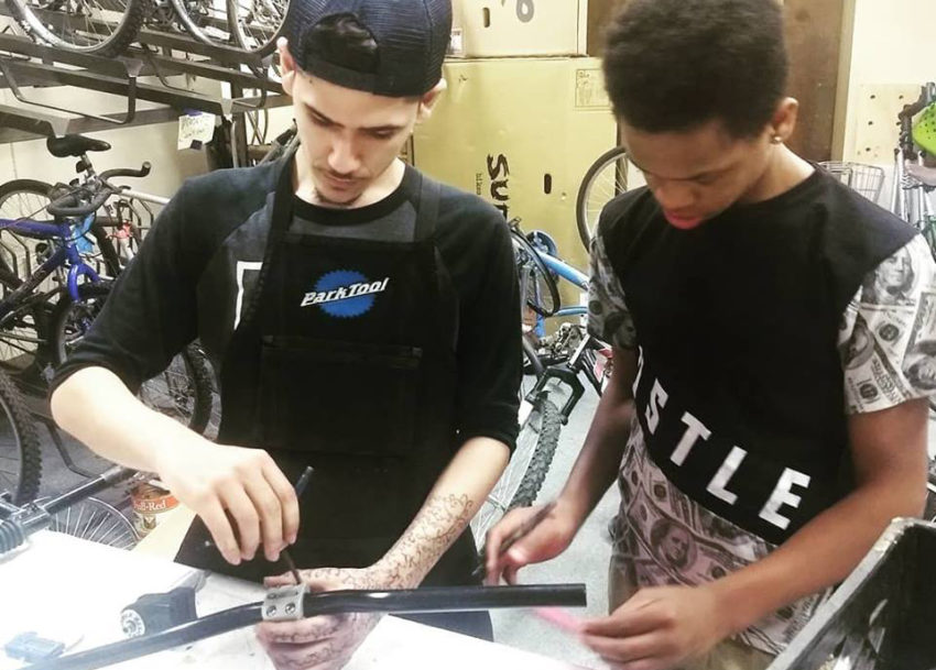 Brandyn joined Bici Co through Earn-A-Bike in 2016, and now he's employed at the shop and passing along his knowledge and skills to the next crew. Source: BiCi Co. Facebook