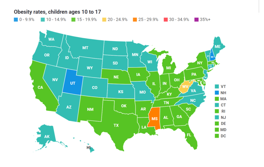 US map youth obesity rates