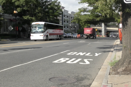 Bus only lane without enforcement on Rhode Island Avenue in DC Source Transit Center