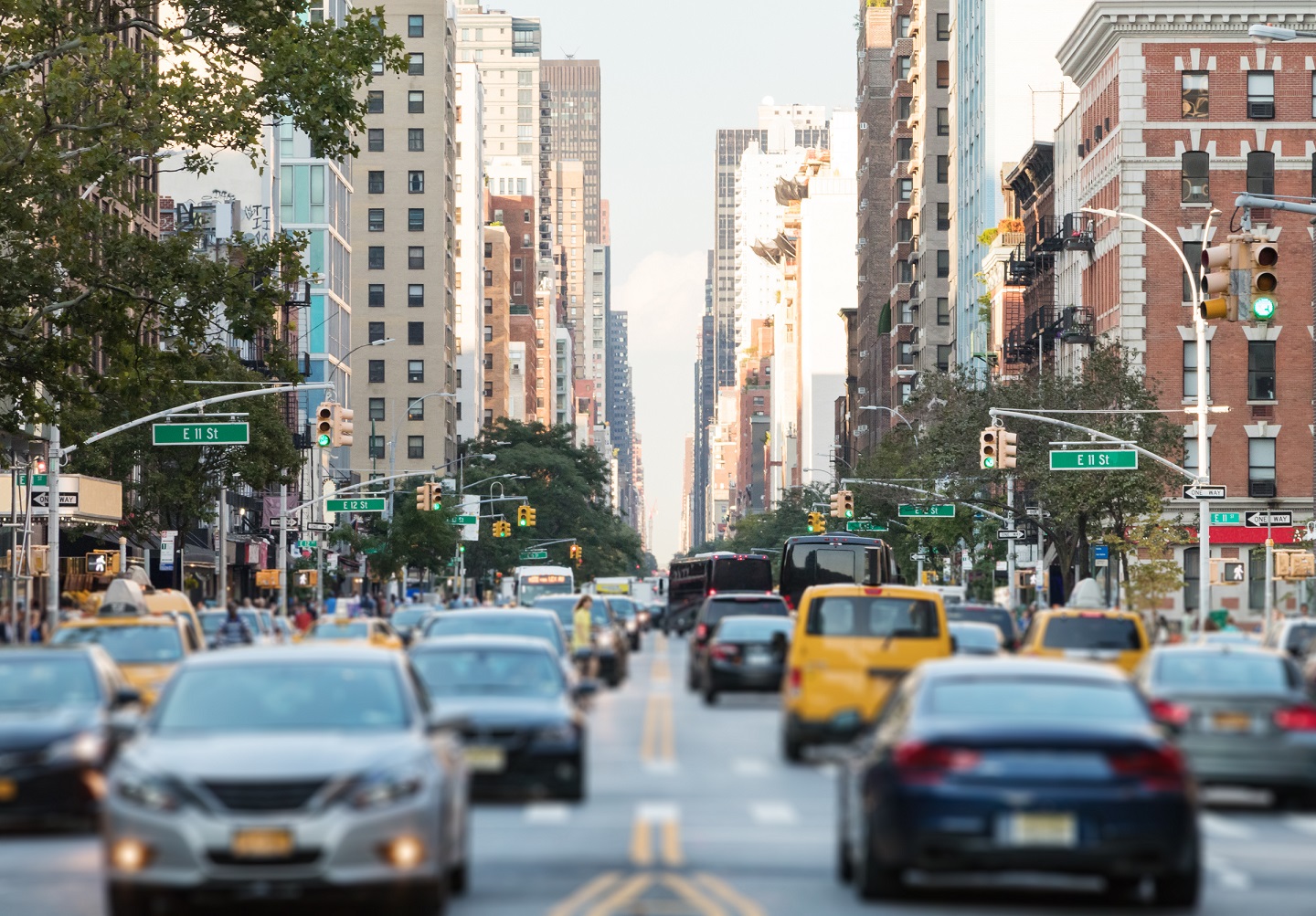 New York City Busy Street Scene With Cars And People Along 3rd Avenue