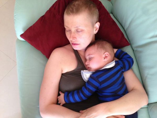 Julia Maues, cancer survivor, with her son