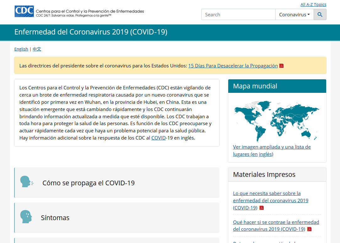 cdc spanish-language website for coronavirus and latinos