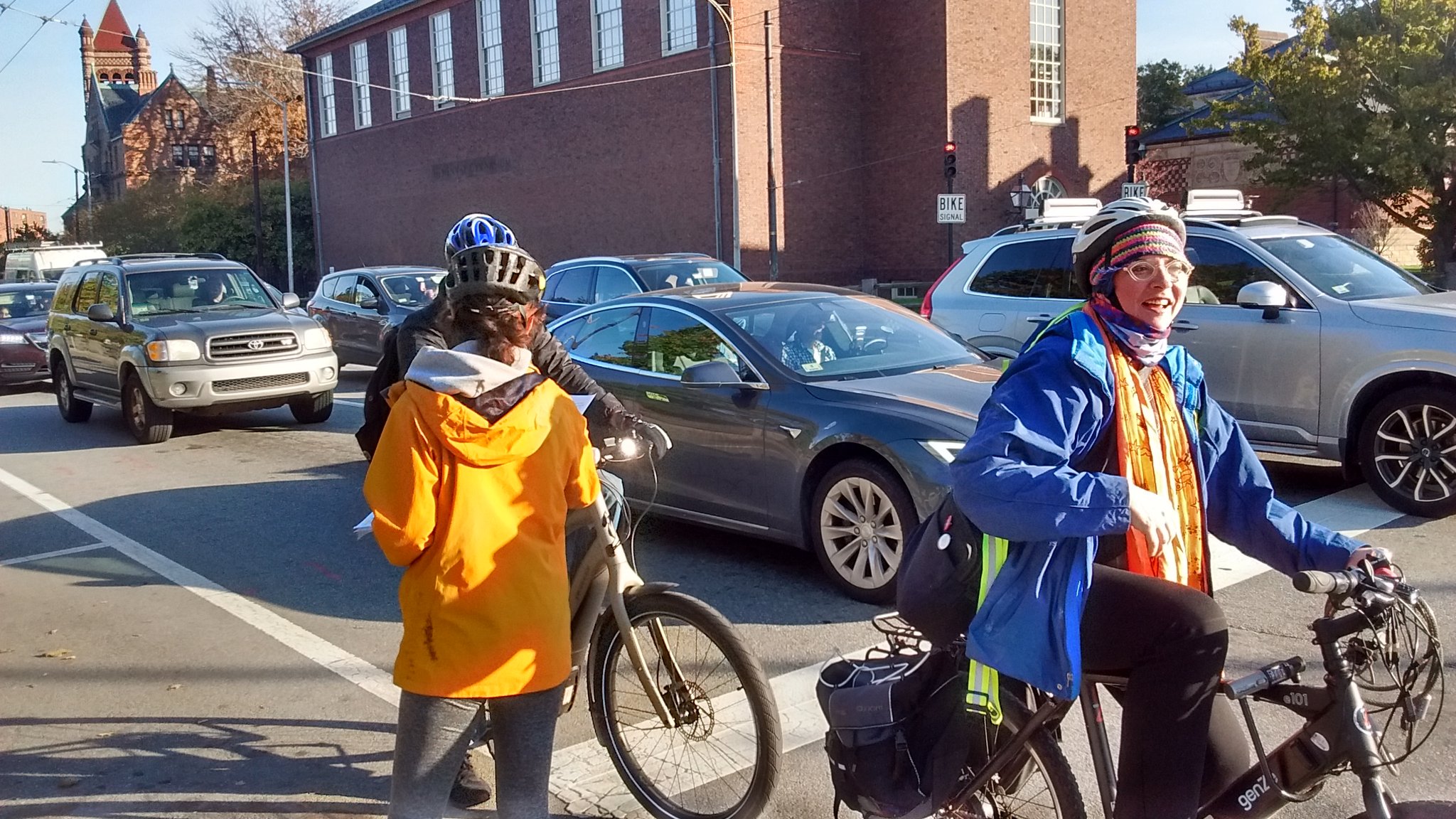 Cambridge Bicycle Safety members talking to residents.