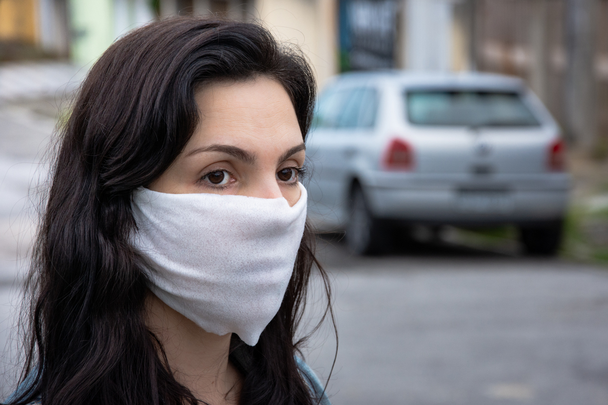 Latina with mask protecting against coronavirus covid