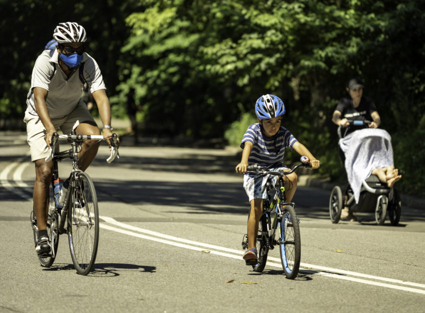 Equitable parks green spaces latino hispanic size crowding bicycle biking bike trees covid mask