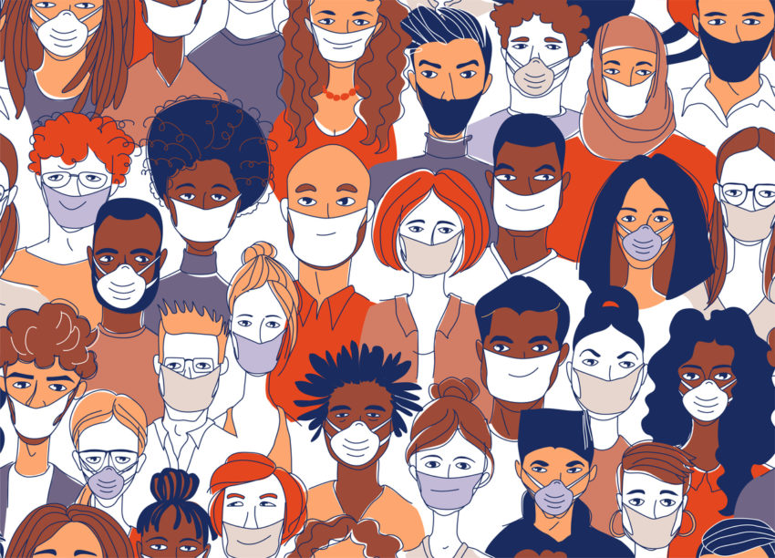 diverse population gropu wearing masks cohesive culture research review implicit bias