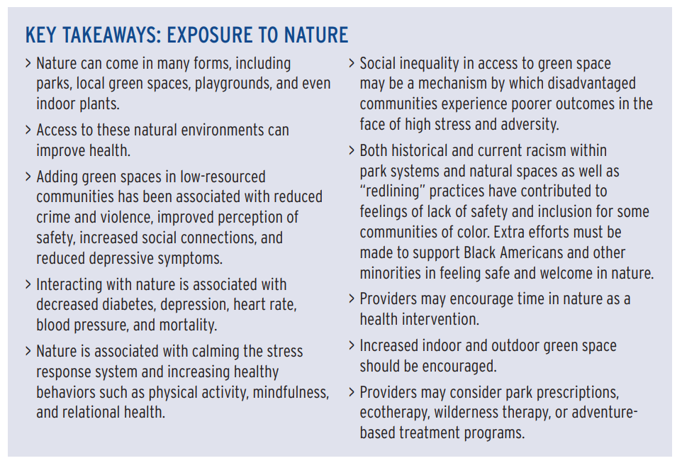 Key Takeaways Exposure to Nature