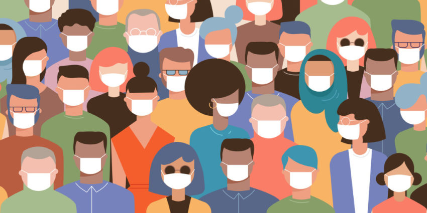 crowd with masks for clinical trial enrollment barriers