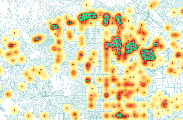 LA County Pedestrian Crash Heatmap Source LA Times