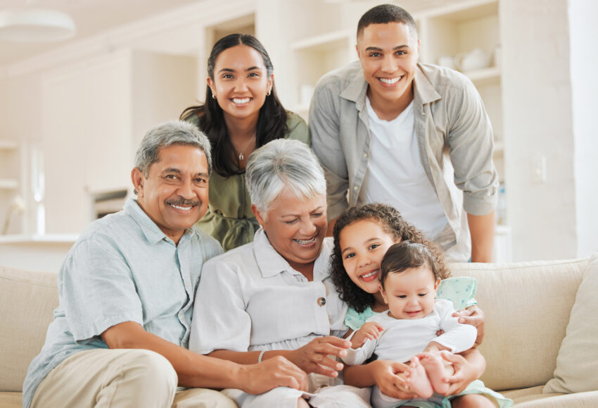 Latino family on couch.