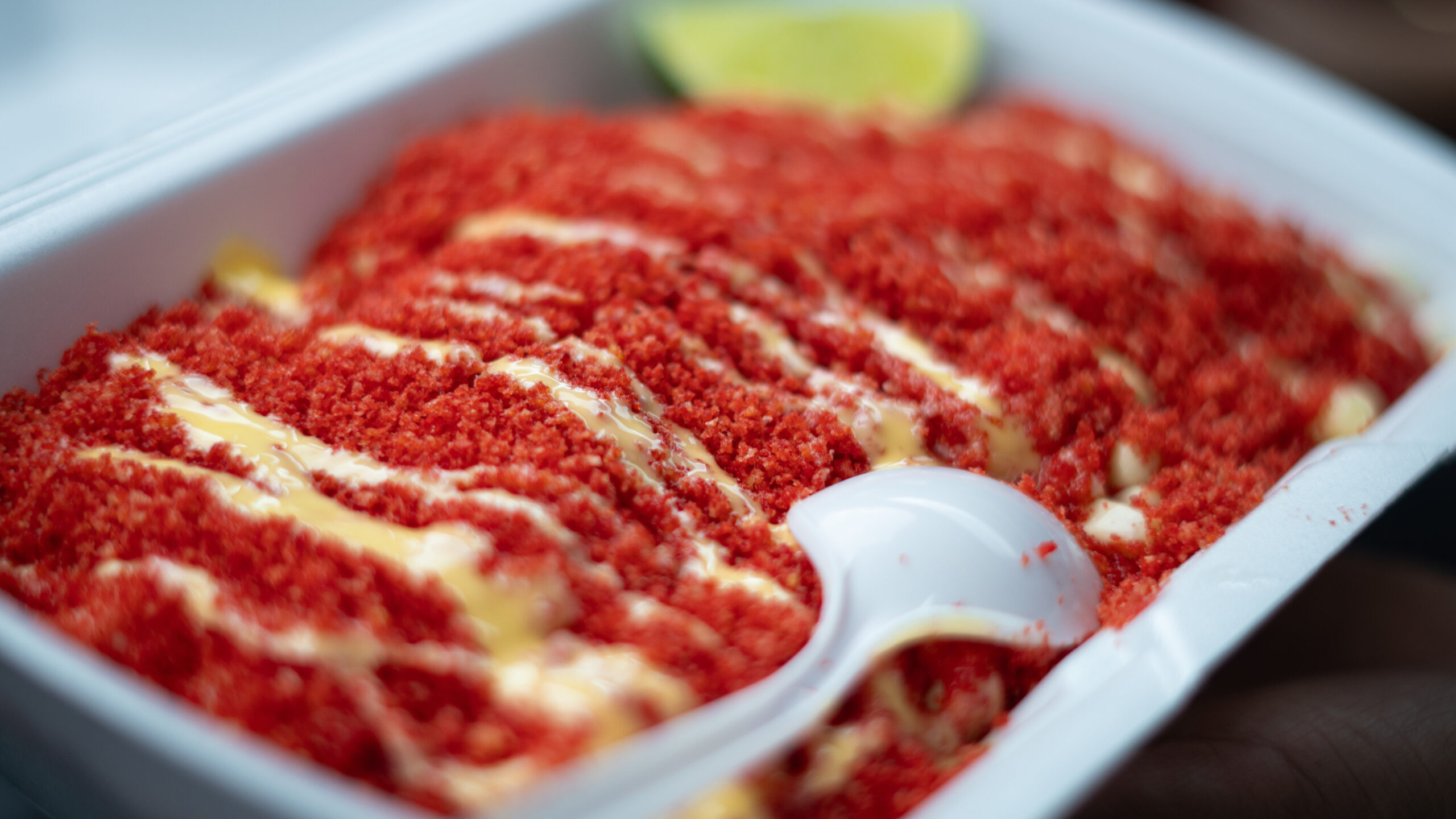 Mexican snack, Esquites with Hot Cheetos