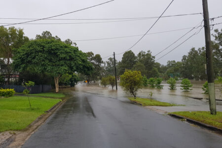 Heavy rain in neighborhood.