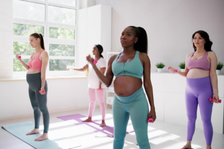 Pregnant women attending a fitness class