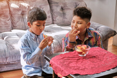 Brothers eating healthy