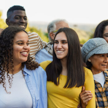 Group of people taking action.