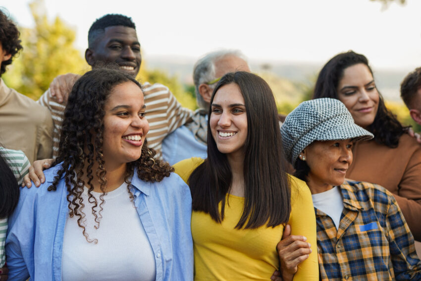 Group of people taking action.