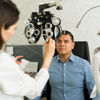 Man taking eye exam.
