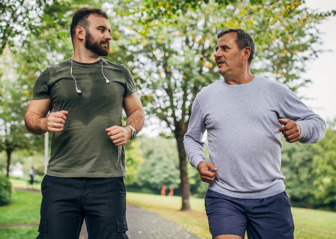 Two men exercising. 