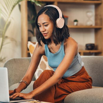 Woman watching webinar