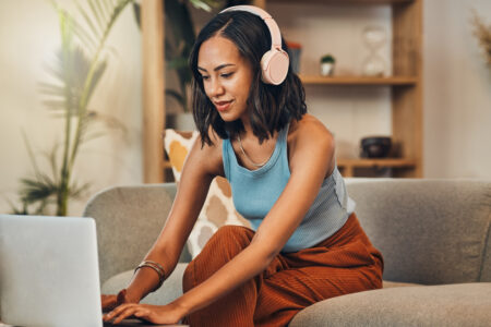 Woman watching webinar