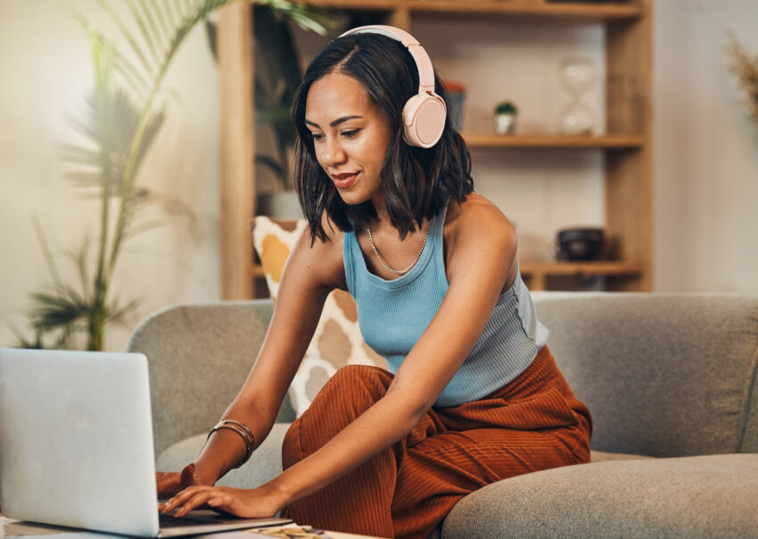 Woman watching webinar