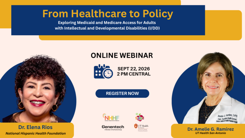 To ensure healthcare providers can connect people to much-needed services, join UT Health San Antonio’s webinar, “From Healthcare to Policy—Exploring Medicaid and Medicare Access for Adults with Intellectual and Developmental Disabilities (I/DD),” at 2 p.m. Central on Tuesday, Sept. 22, 2026.