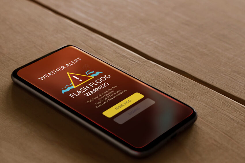 Flash Flood Warning System Alert on Mobile Phone